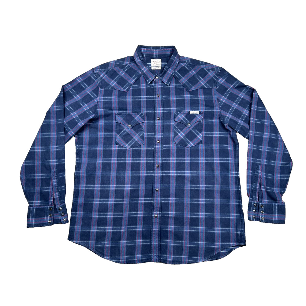 Lucky Brand Sportswear Men's PearlL Snap Button Long Sleeve Blue Plaid Shirt XXL